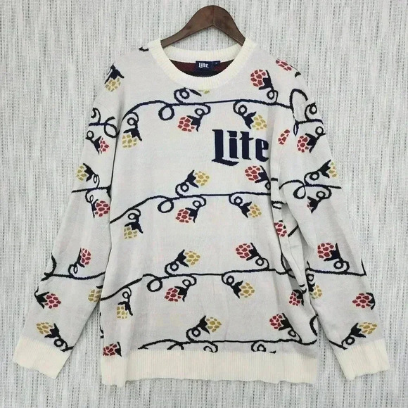 Lite Men's Sweater Size XL Holiday Light All Over Print Crewneck Pullover - Picture 1 of 8